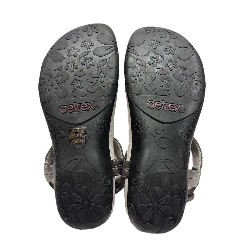 NEW Aetrex Womens Size 8.5 Gunmetal Leather Jade Sparkle Arch Support Sandals - Picture 8 of 9